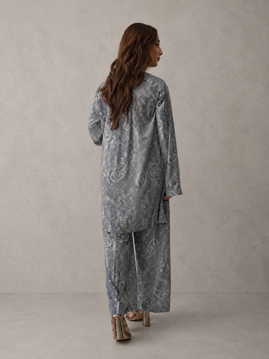 Printed Georgette Co-Ord Set – Silver Mist