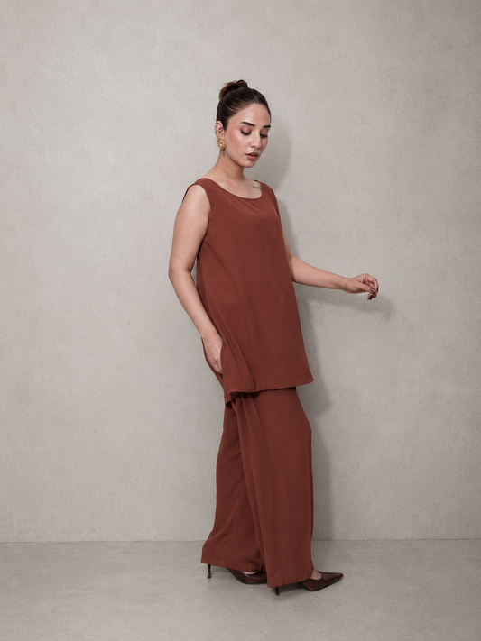 Chocolate Brown Georgette Co-Ord Set