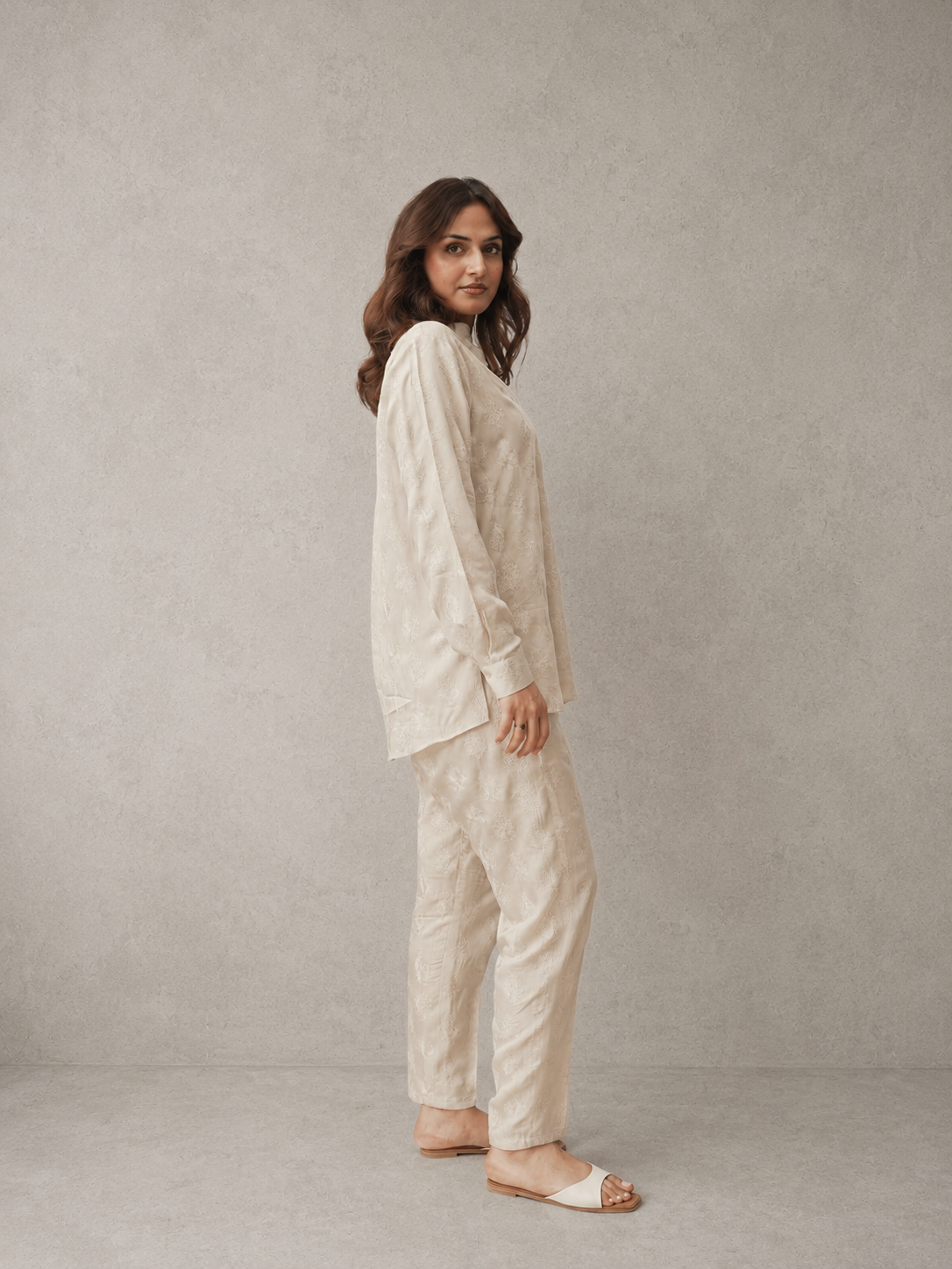 Ivory Embroidered Viscose Co-Ord Set