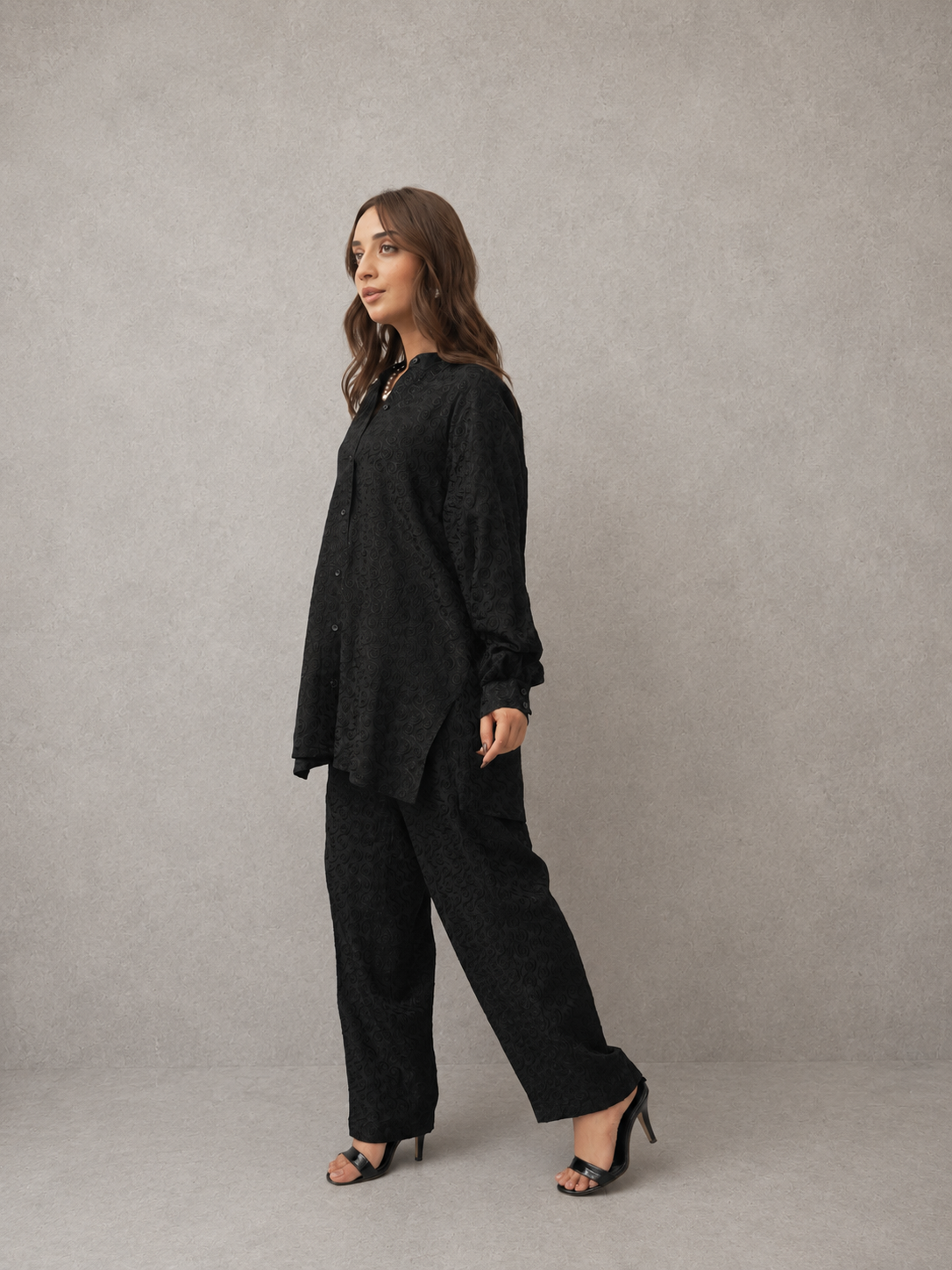 Black Embroidered Viscose Co-Ord Set