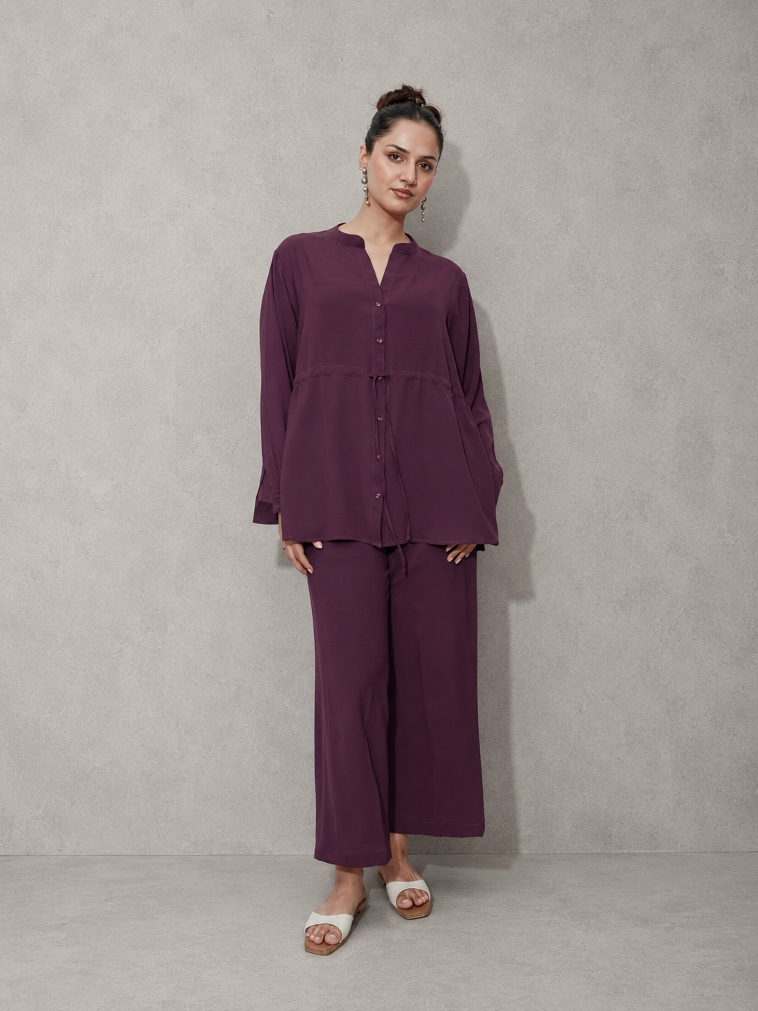 Plum Textured Georgette Co-Ord Set