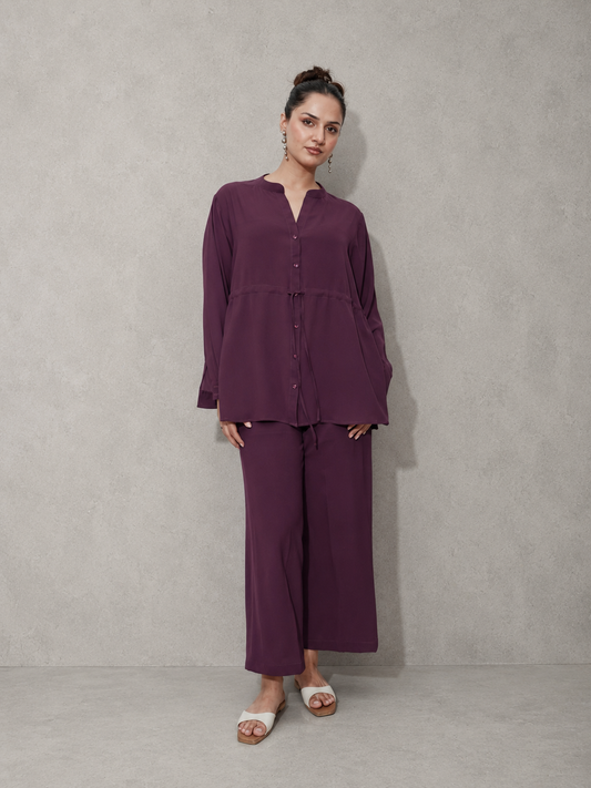 Plum Textured Georgette Co-Ord Set