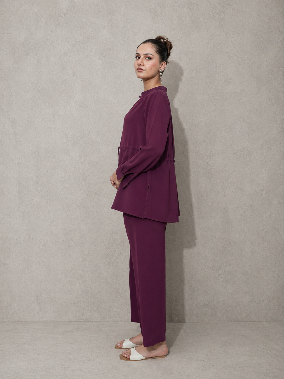 Plum Textured Georgette Co-Ord Set