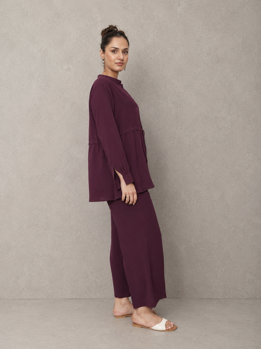 Plum Textured Georgette Co-Ord Set