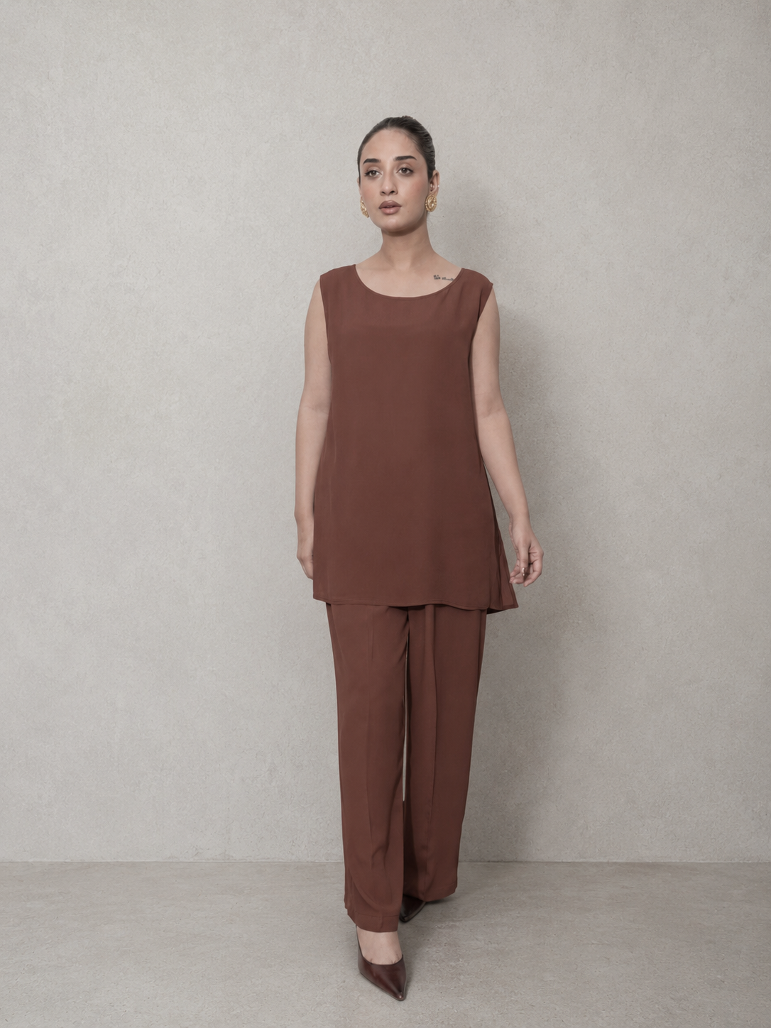 Chocolate Brown Georgette Co-Ord Set