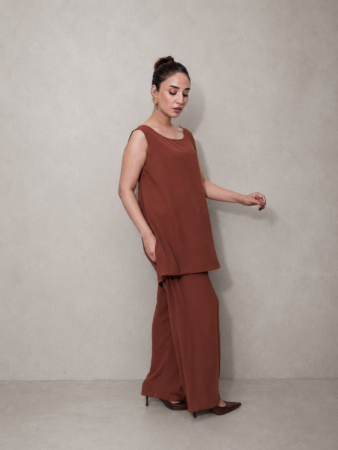 Chocolate Brown Georgette Co-Ord Set