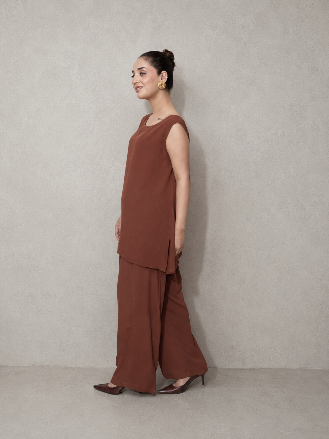 Chocolate Brown Georgette Co-Ord Set