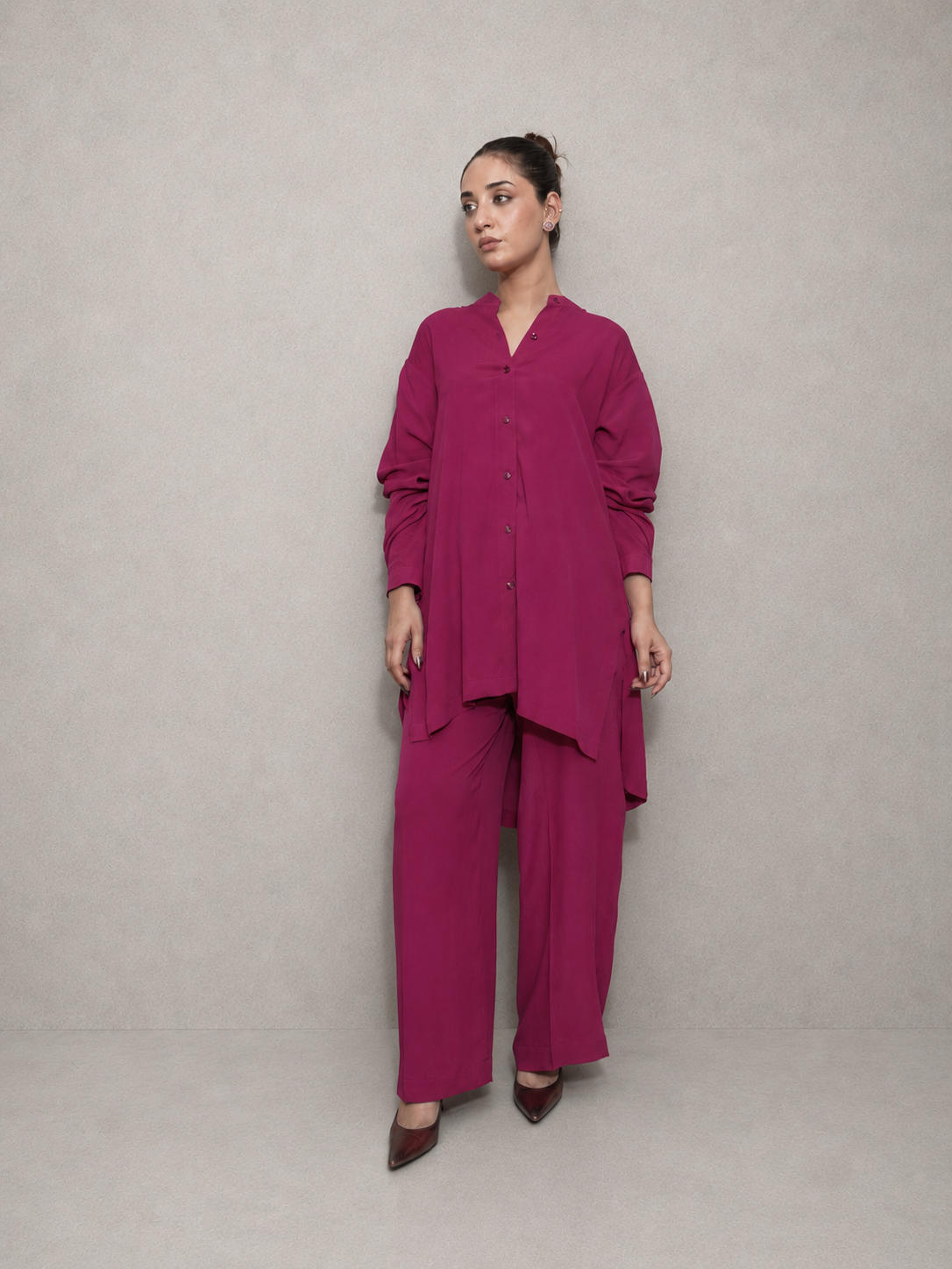 Fuchsia Plain Georgette Co-Ord Set