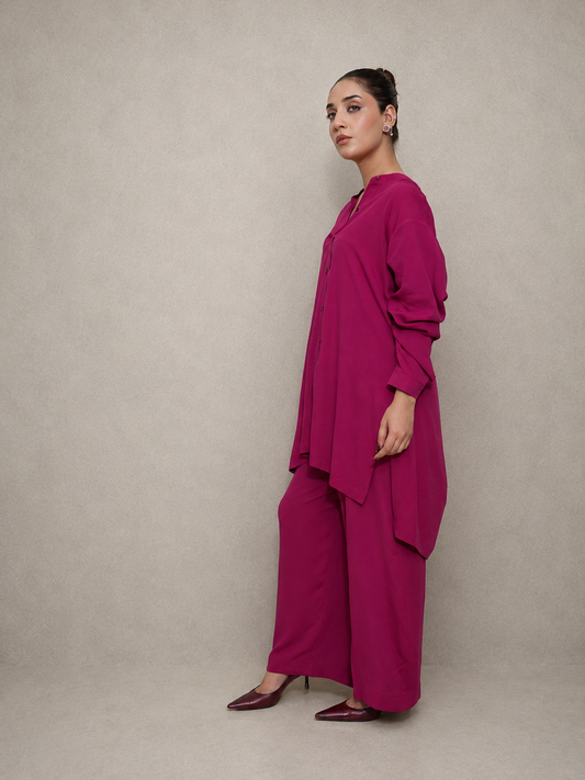 Fuchsia Plain Georgette Co-Ord Set