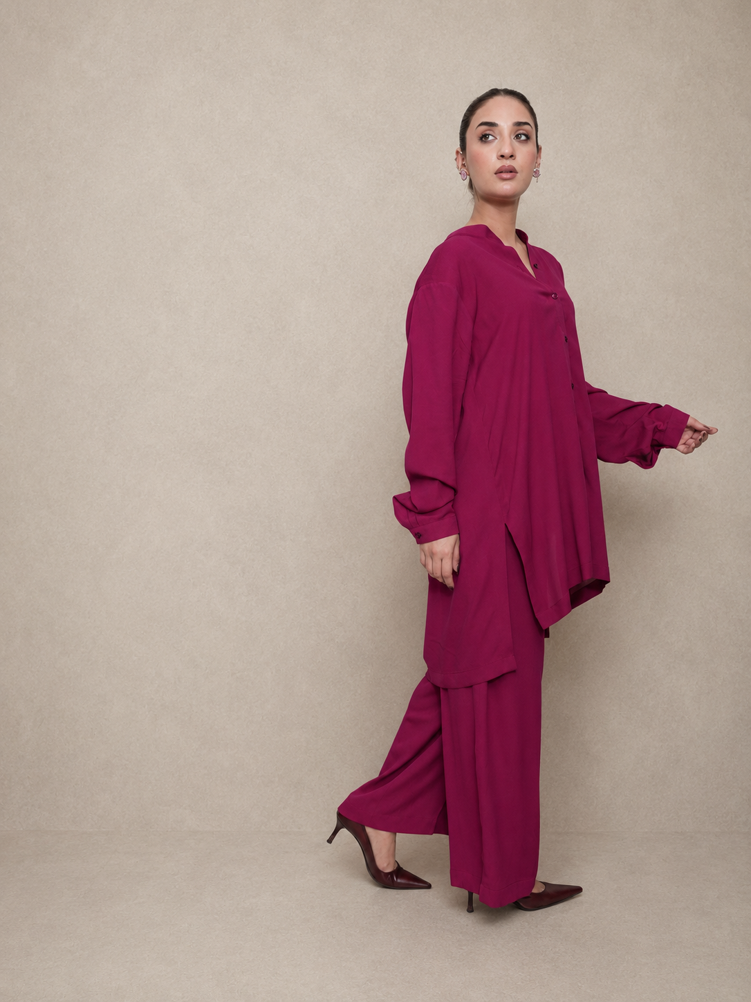 Fuchsia Plain Georgette Co-Ord Set