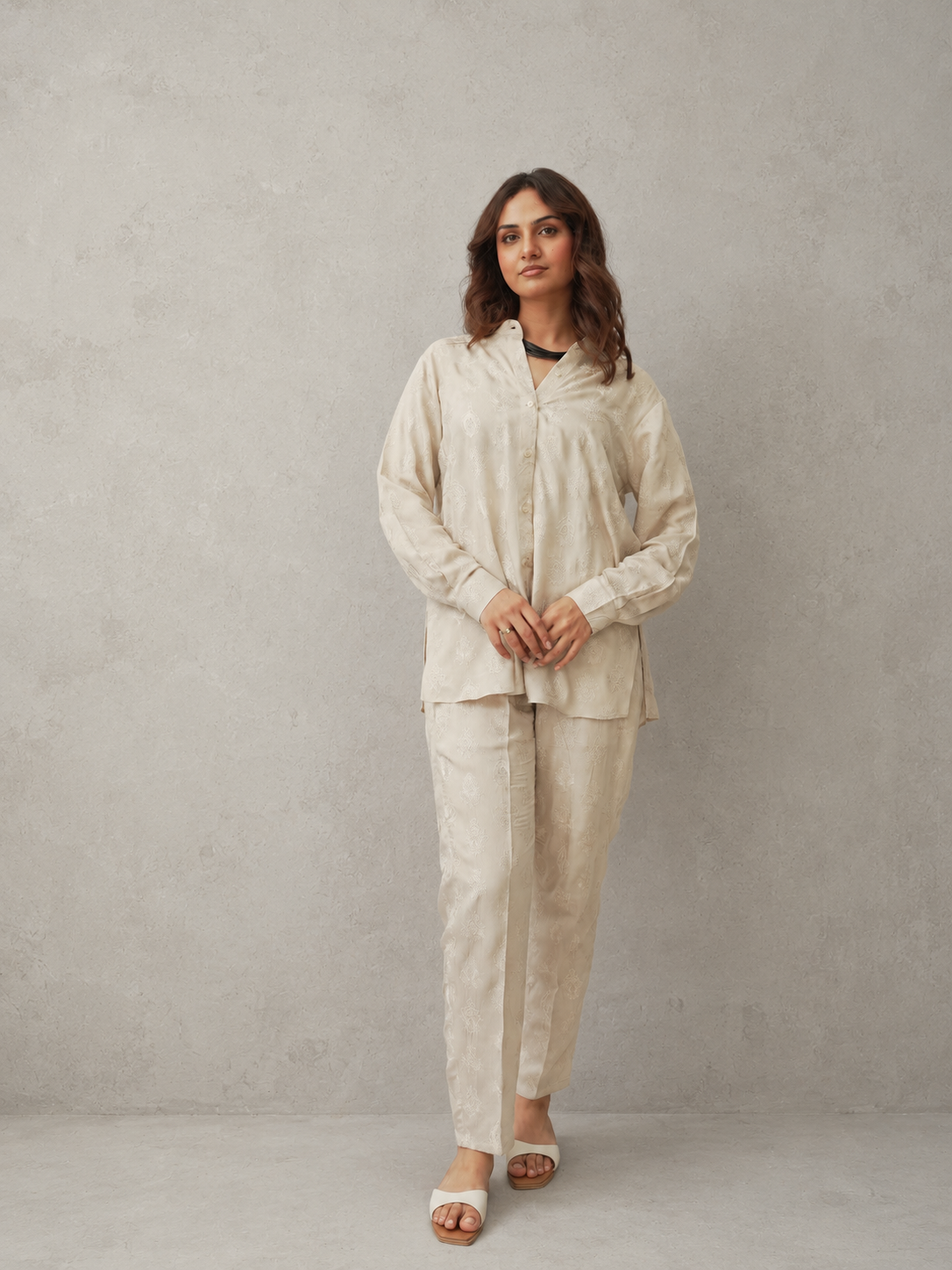 Ivory Embroidered Viscose Co-Ord Set