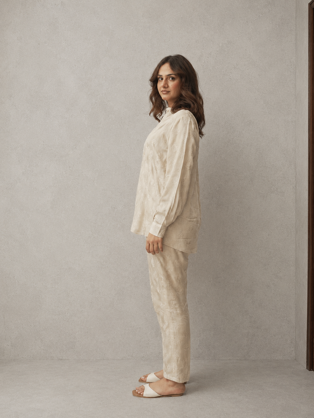 Ivory Embroidered Viscose Co-Ord Set
