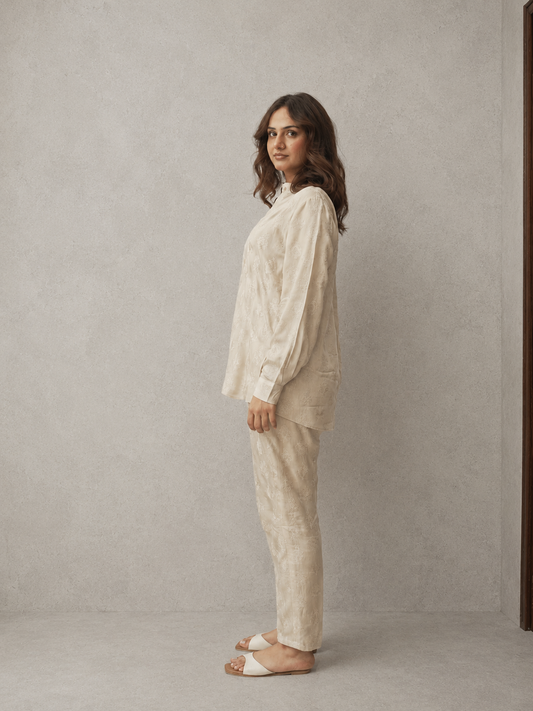Ivory Embroidered Viscose Co-Ord Set
