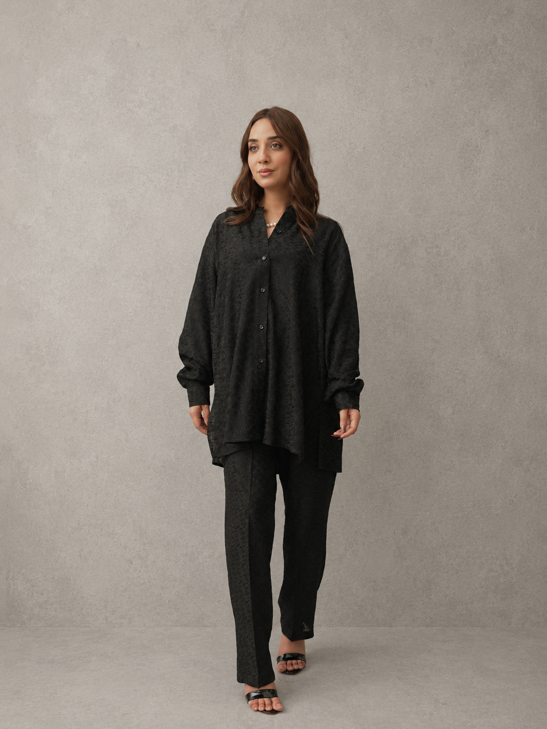 Black Embroidered Viscose Co-Ord Set