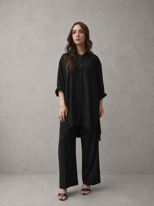 Black Embroidered Viscose Co-Ord Set